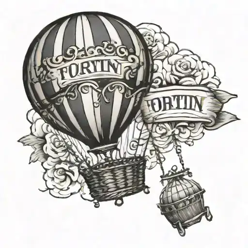 Hot Air Balloon with the word "Fortin" on the basket  tattoo design idea
