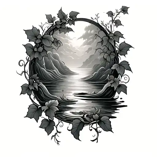 Ivy vines growing and water waves tattoo design idea