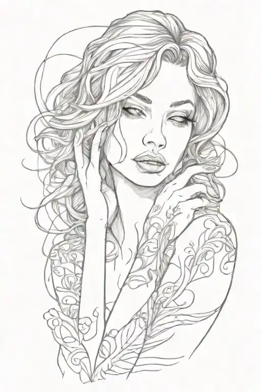 sexy women shrouding his face with her hand tattoo design idea