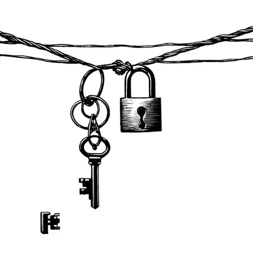 lock with key on string tattoo design idea