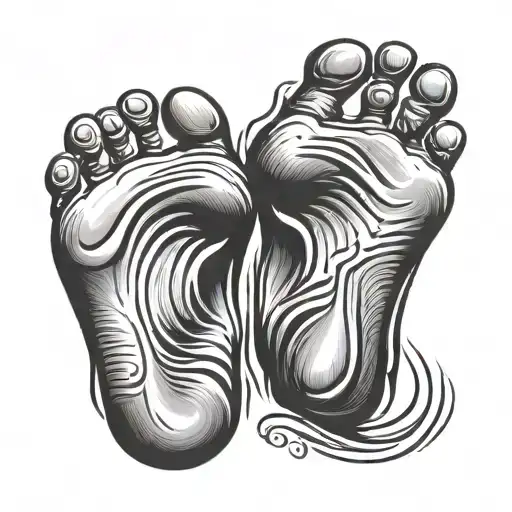 double human baby footprint drawing with cute L calligraphy tattoo design idea