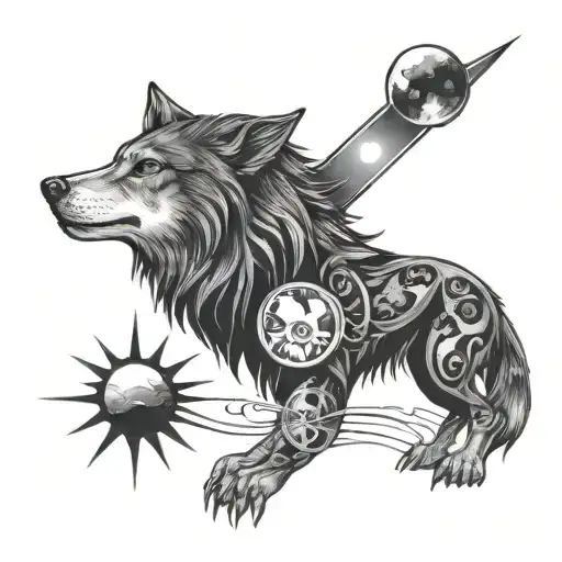 mother earth, wolf, sun and moon, evil eye, saturn  tattoo design idea
