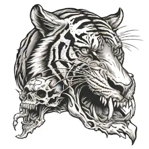 tiger crushing skull tattoo design idea