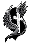 cross and wings scroll surrounded tattoo design idea