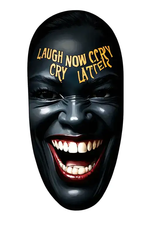 laugh now cry later mask tattoo design idea