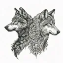 two wolves looking at each other. standing opposite and looking at each other. one of them white colour tattoo design idea