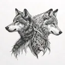 two wolves looking at each other. standing opposite and looking at each other. one of them white colour tattoo design idea