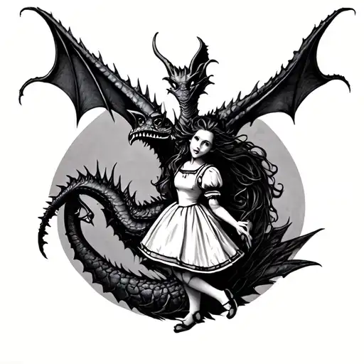 alice in wonderland slaying jabberwocky tattoo design idea
