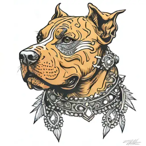 pitbull wearing a jewel and spiked collar   tattoo design idea