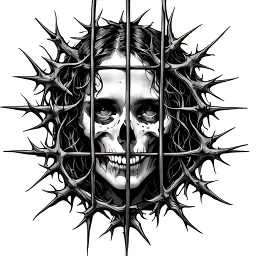 Lost soul trapped behind grid bars from thorns tattoo design idea