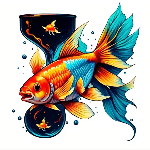 lava lamp with goldfish swimming in the lava lanp tattoo design idea