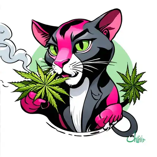 pink panther smoking weed tattoo design idea