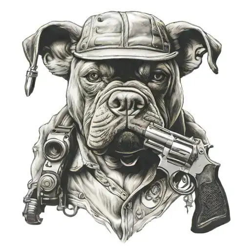 gun pibull gangster mask tattoo design idea