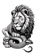 a lion with a snake crawling tattoo design idea