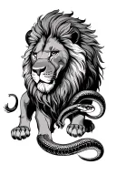 a lion with a snake crawling tattoo design idea