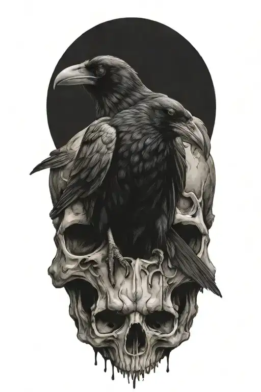 gothic raven on skull tattoo design idea