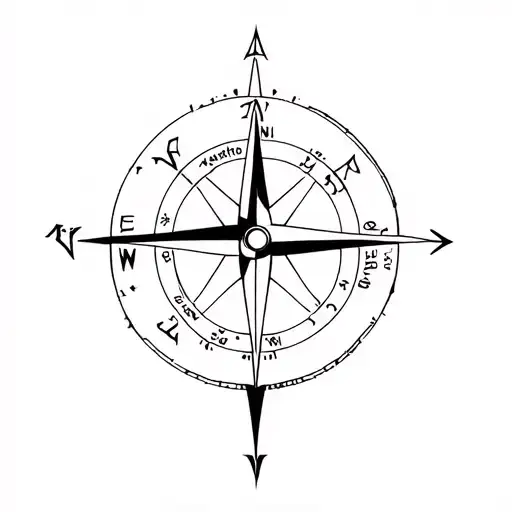 2d compass with small 3d elements. No diamonds in the middle. Magent has arrows and points away from north tattoo design idea
