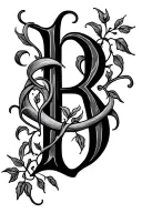 cursive letter B with wrapping vines growing tattoo design idea