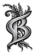 cursive letter B with wrapping vines growing tattoo design idea