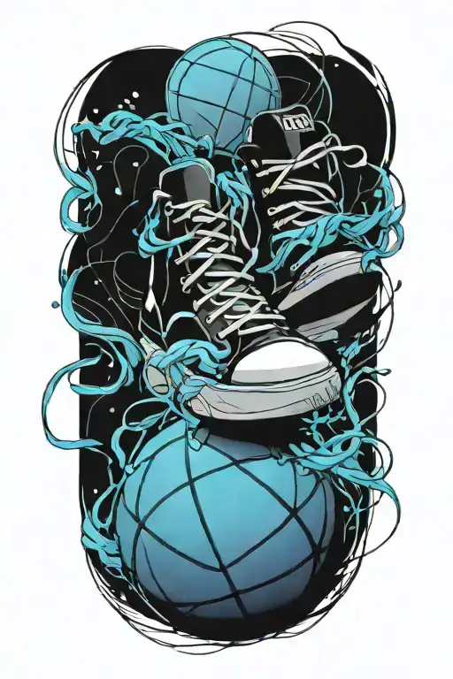 a basketball and dance shoes tied together tattoo design idea