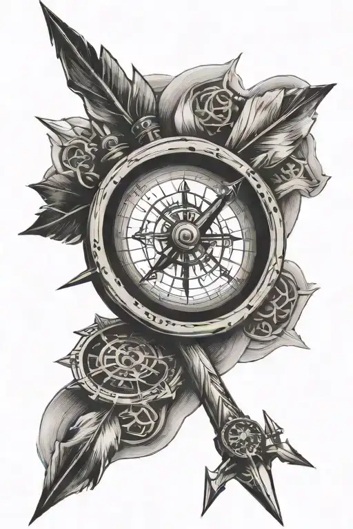 arrow and compass tattoo design idea