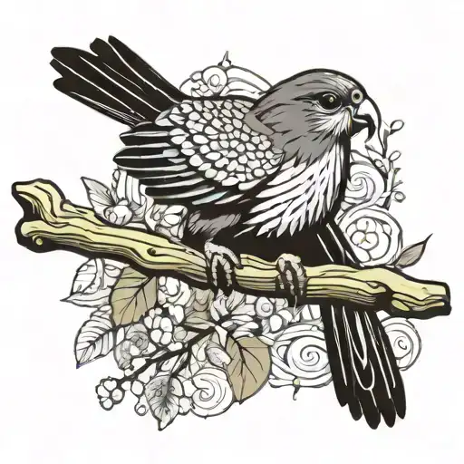 black and white quetzal bird sitting on branch with shading around  tattoo design idea