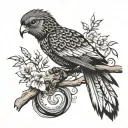 black and white quetzal bird sitting on branch with shading around  tattoo design idea