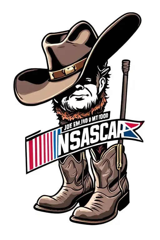 Design a tattoo that has a cowboy hat and boots in it with a Nascar flag that is in memorance of my dad his name in Joe  tattoo design idea