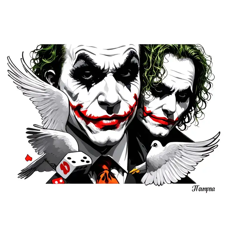 Tampa, the joker heath ledger, spartan, doves, dice tattoo design idea