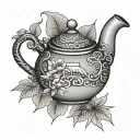 japanese tea pot leaf tattoo design idea