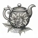 japanese tea pot leaf tattoo design idea