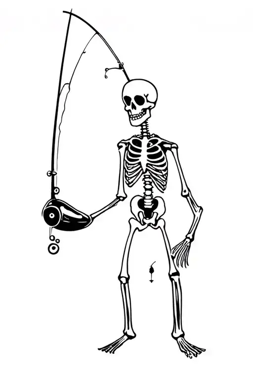 fishing skeleton funny tattoo design idea