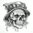 smiley face skeleton melting tattoo design idea