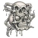 smiley face skeleton melting tattoo design idea