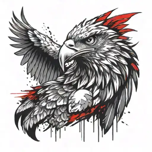 A bold, detailed black-and-white eagle head illustration with sharp feathers and an intense gaze. design for chest tattoo design idea