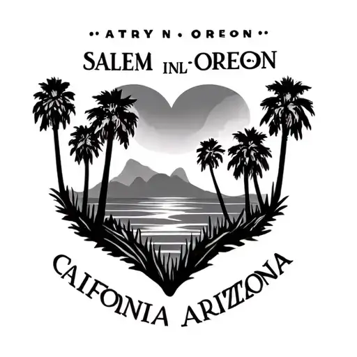 Show a tattoo for someone born in Salem, Oregon who has lived in California and now in Arizona that has palm trees and tattoo design idea