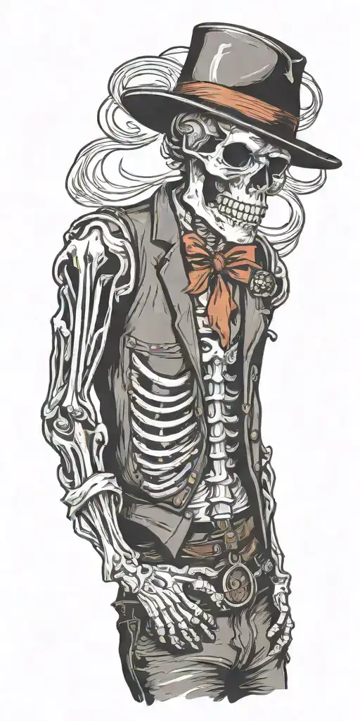 skeleton  with vest and fedora  tattoo design idea