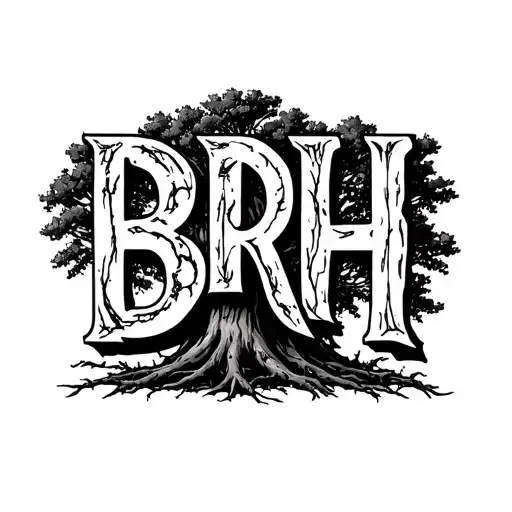 Tree With The Letters BRH In Buchery  Regular Font Vertical In The Trunk tattoo design idea