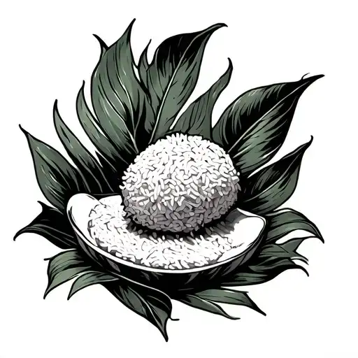 Sautee Jackfruit with Steam Rice in a Banana Leaf tattoo flashes tattoo design idea