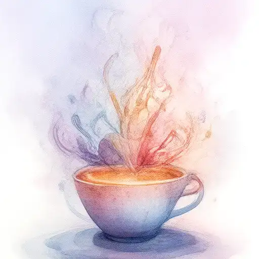 A whimsical coffee cup with musical instruments forming steam, representing the joy of starting the day with music tattoo design idea