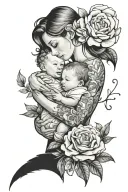 mom holding baby boy flowers around them tattoo design idea