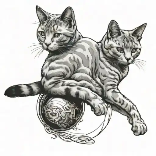 i want russian blue mixed with raina cat laying in 'ball' full body realistic tattoo tattoo design idea