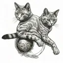 i want russian blue mixed with raina cat laying in 'ball' full body realistic tattoo tattoo design idea