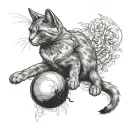 i want russian blue mixed with raina cat laying in 'ball' full body realistic tattoo tattoo design idea