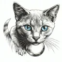 i want russian blue mixed with raina cat laying in 'ball' full body realistic tattoo tattoo design idea