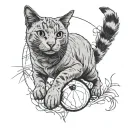 i want russian blue mixed with raina cat laying in 'ball' full body realistic tattoo tattoo design idea