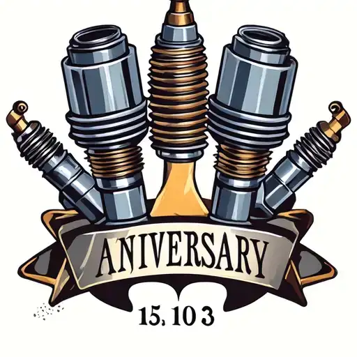 Engine motor piston rods spark plugs with anniversary date tattoo design idea