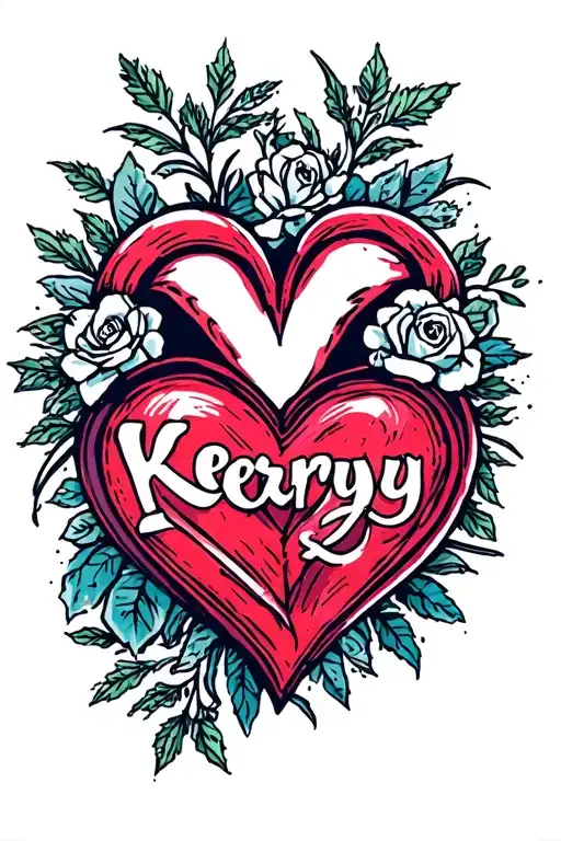 name Kerry in a heart shape tattoo design idea