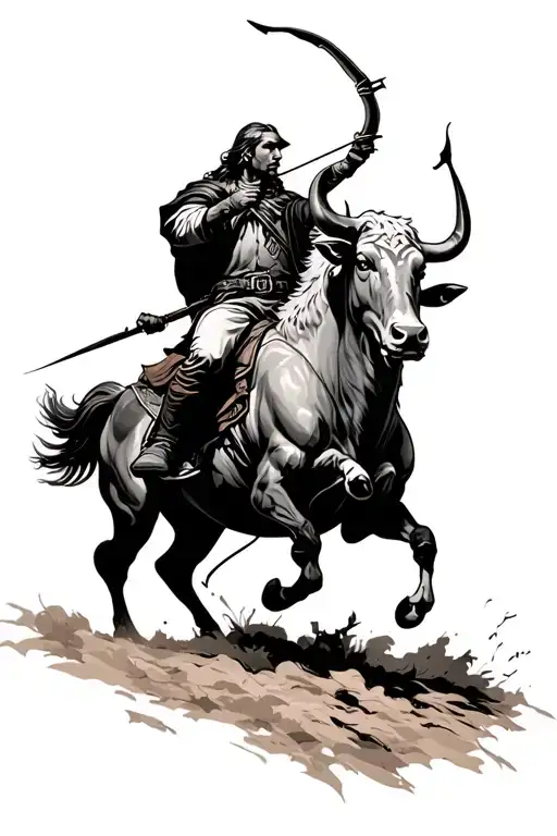 sagittarius archer riding an ox tattoo design idea