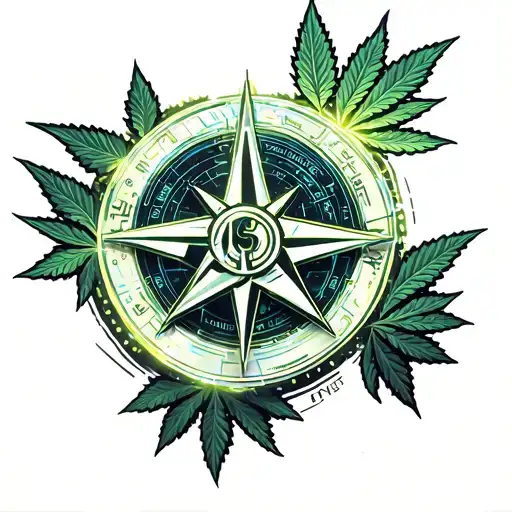 cannabis leaves illuminati Consisting a Compass tattoo design idea